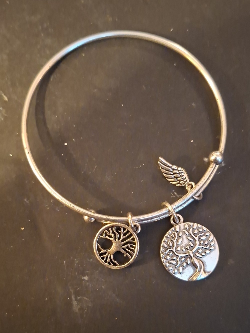 Silver-Tone Tree of Life Charm Bangle Bracelet, Earth Angel